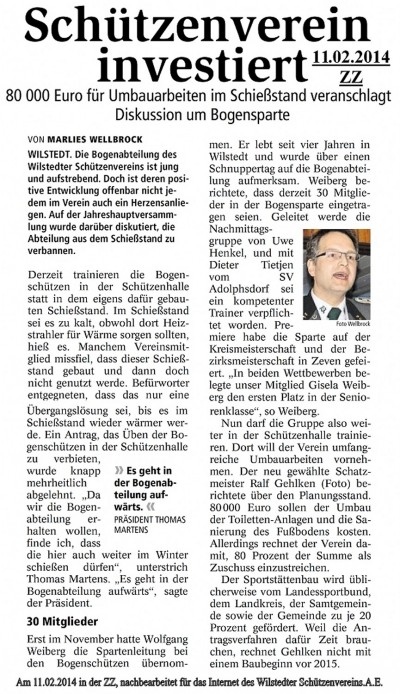 Bericht aus der Zevener Zeitung zur Jahreshauptversammlung 2014